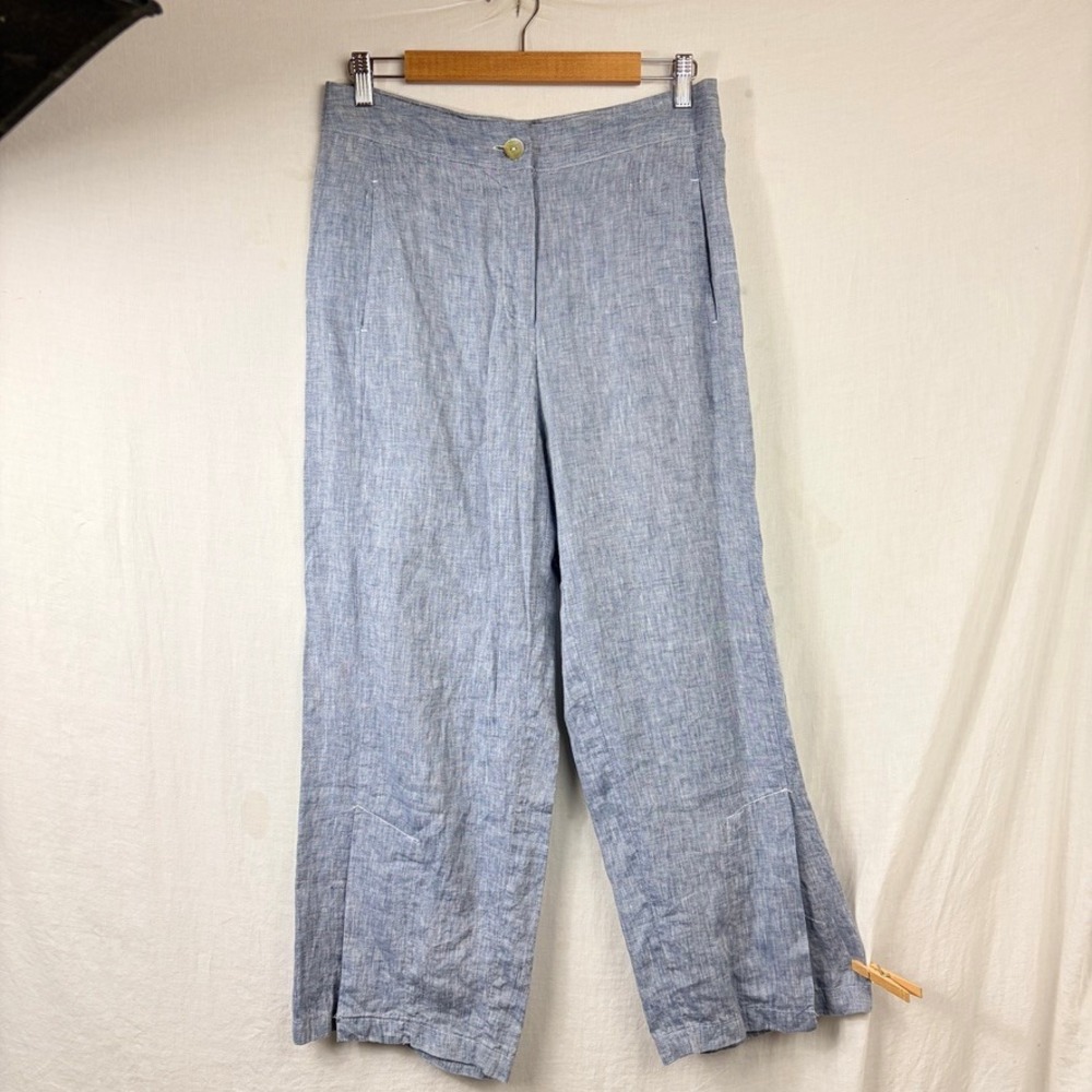Habitat Linen Wide Leg Pants Sz 32x26 Blue Minimalist Lagenlook Boho Beachy